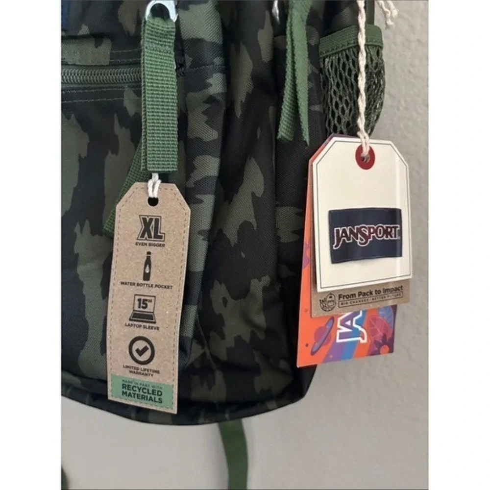 Jansport Big Student Backpack XL Olive Green Camo Illusion 34L Laptop Sleeve NEW